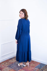 Vestido Rafaela - Longuete com Babado Gola V em Viscolinho - Naguirre Shop