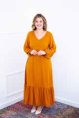Vestido Rafaela - Longuete com Babado Gola V em Viscolinho - Naguirre Shop