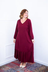 Vestido Rafaela - Longuete com Babado Gola V em Viscolinho - Naguirre Shop