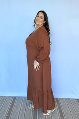 Vestido Rafaela - Longuete com Babado Gola V em Viscolinho - Naguirre Shop