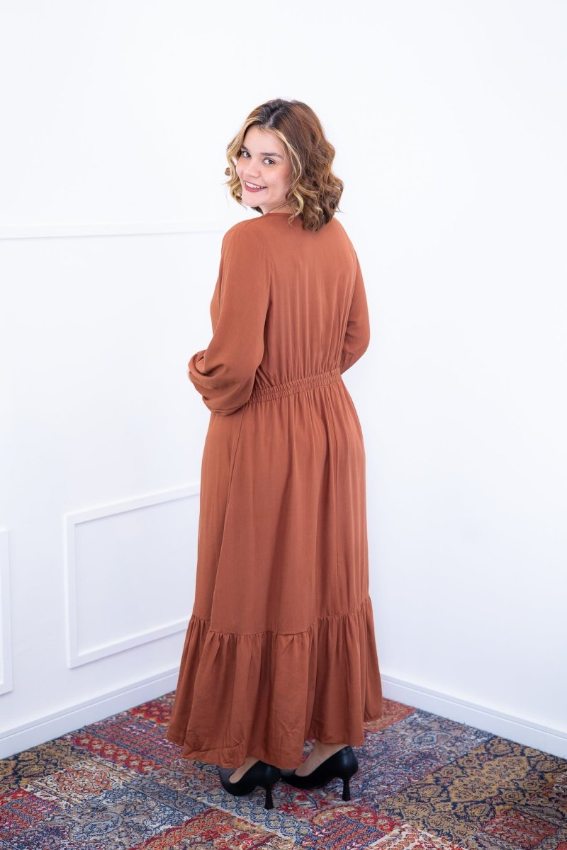 Vestido Rafaela - Longuete com Babado Gola V em Viscolinho - Naguirre Shop