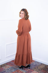 Vestido Rafaela - Longuete com Babado Gola V em Viscolinho - Naguirre Shop