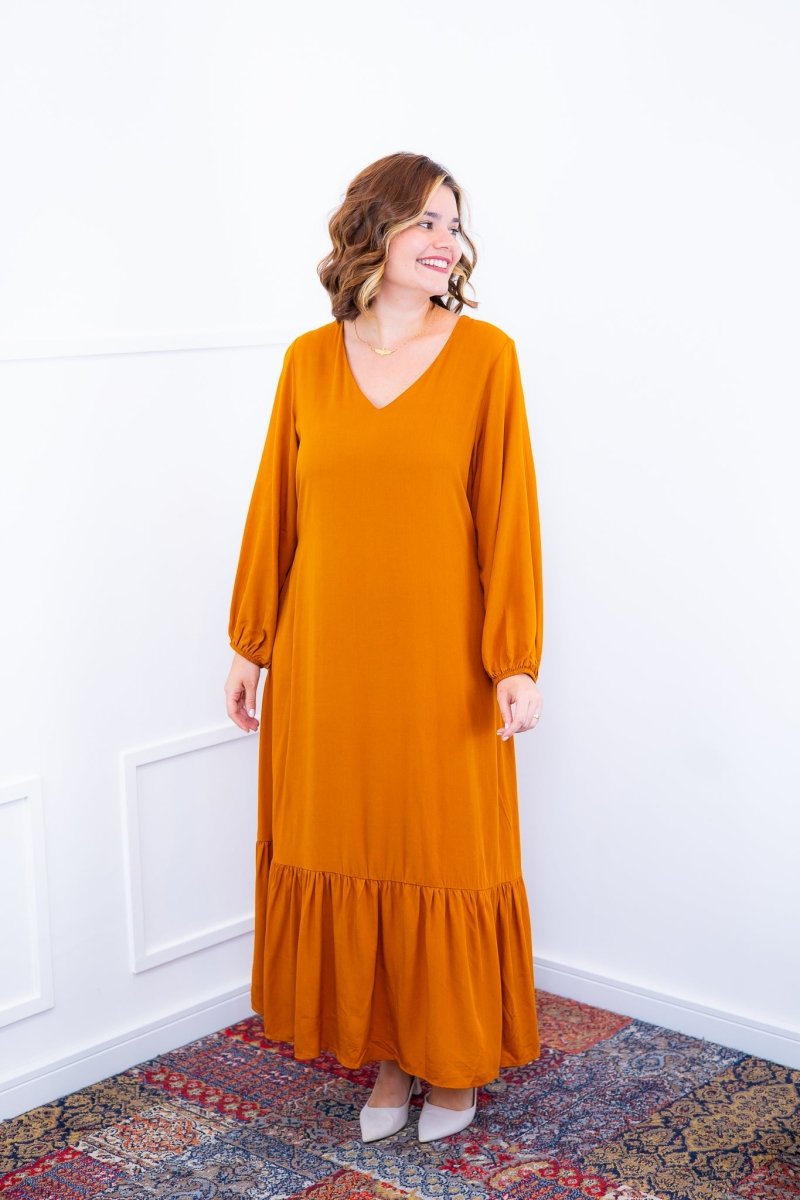 Vestido Rafaela - Longuete com Babado Gola V em Viscolinho - Naguirre Shop