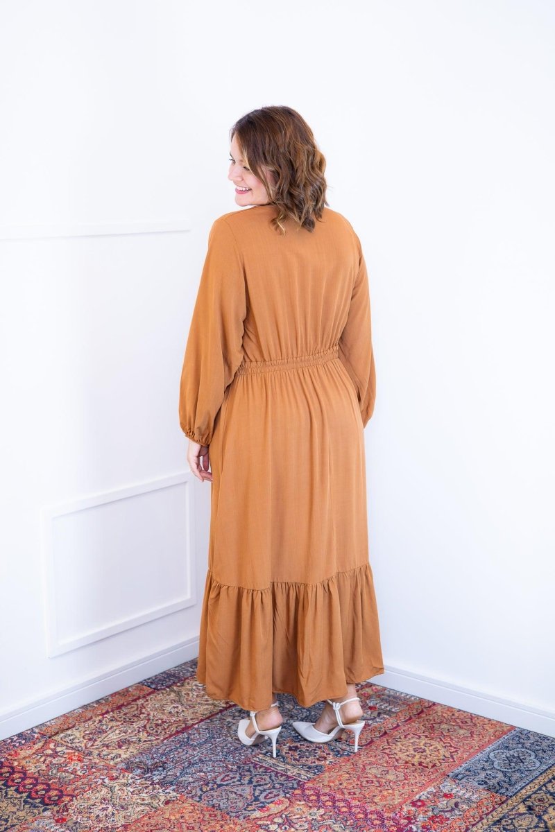 Vestido Rafaela - Longuete com Babado Gola V em Viscolinho - Naguirre Shop