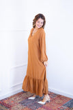 Vestido Rafaela - Longuete com Babado Gola V em Viscolinho - Naguirre Shop