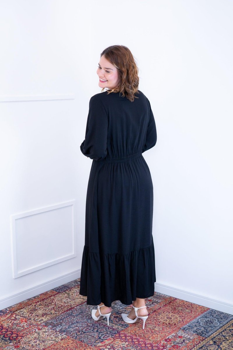 Vestido Rafaela - Longuete com Babado Gola V em Viscolinho - Naguirre Shop