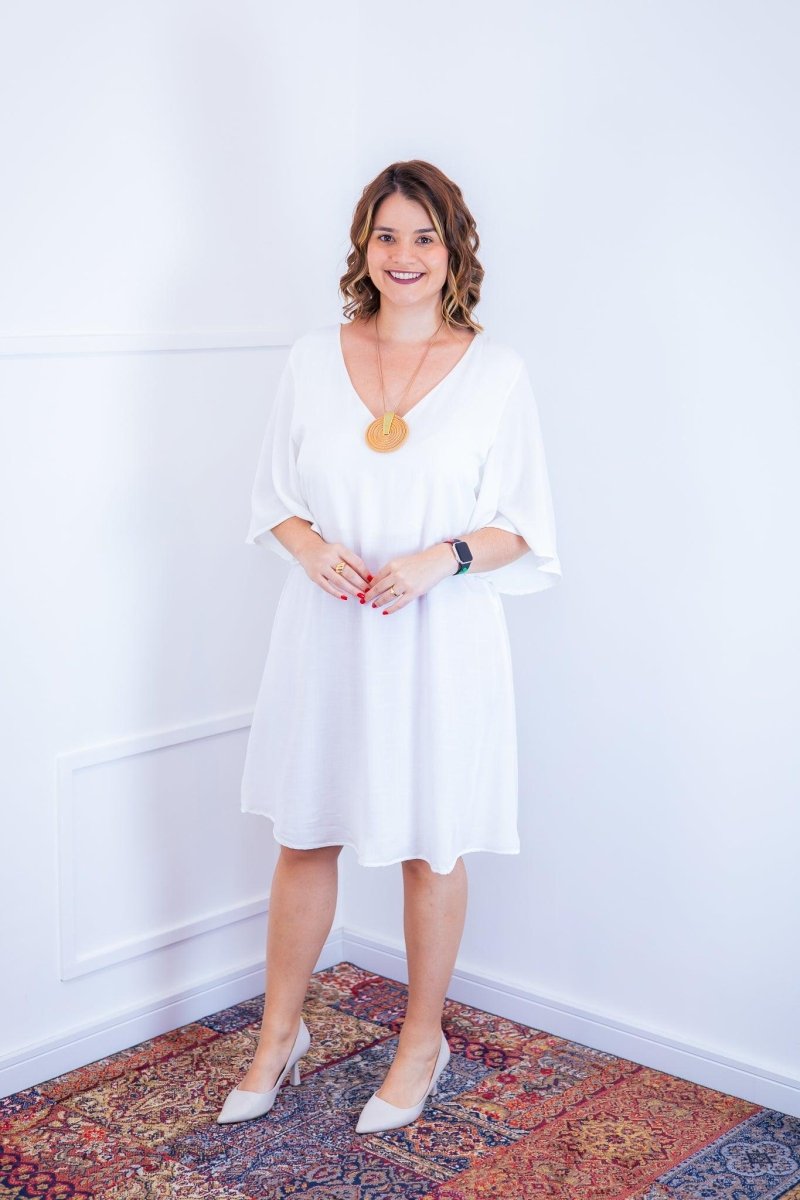 Vestido Sabrina - Decote V Manga Morcego em Viscolinho - Naguirre Shop