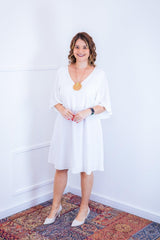 Vestido Sabrina - Decote V Manga Morcego em Viscolinho - Naguirre Shop