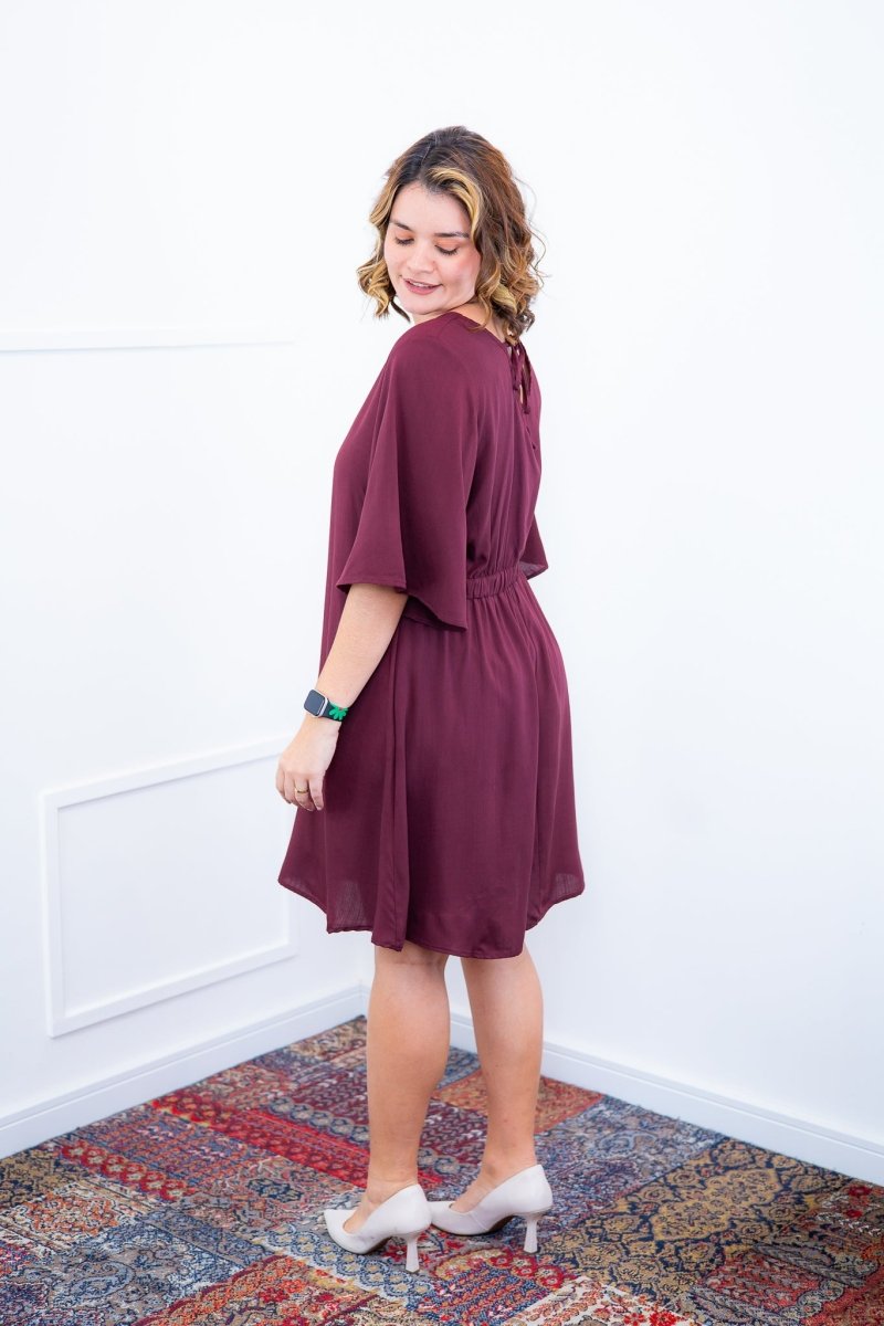 Vestido Sabrina - Decote V Manga Morcego em Viscolinho - Naguirre Shop