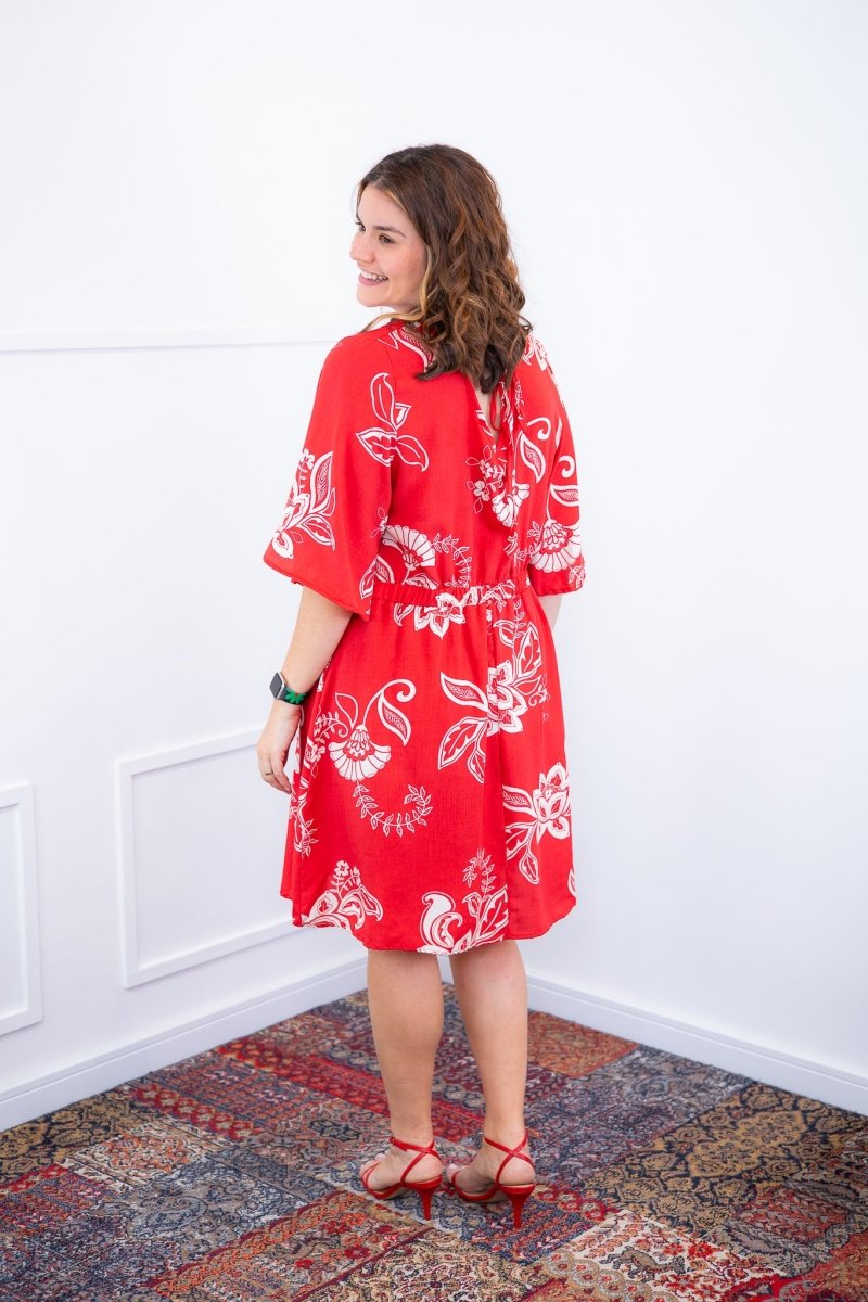 Vestido Sabrina - Decote V Manga Morcego em Viscolinho - Naguirre Shop