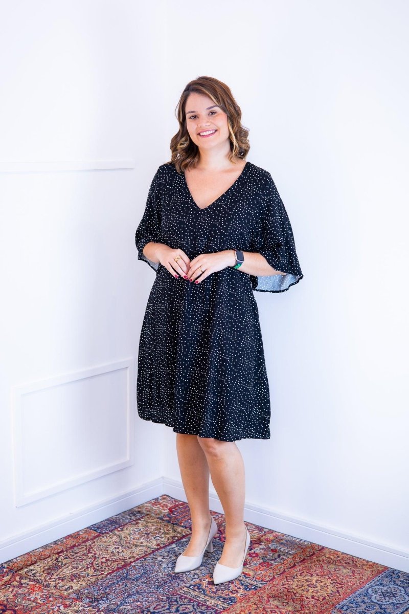 Vestido Sabrina - Decote V Manga Morcego em Viscolinho - Naguirre Shop
