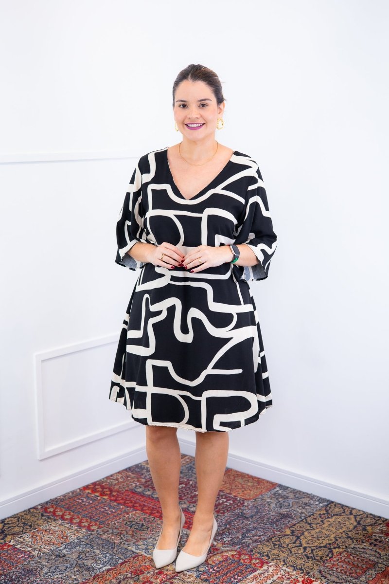 Vestido Sabrina - Decote V Manga Morcego em Viscolinho - Naguirre Shop
