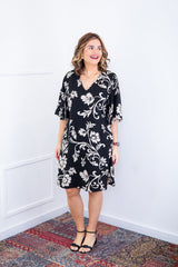 Vestido Sabrina - Decote V Manga Morcego em Viscolinho - Naguirre Shop