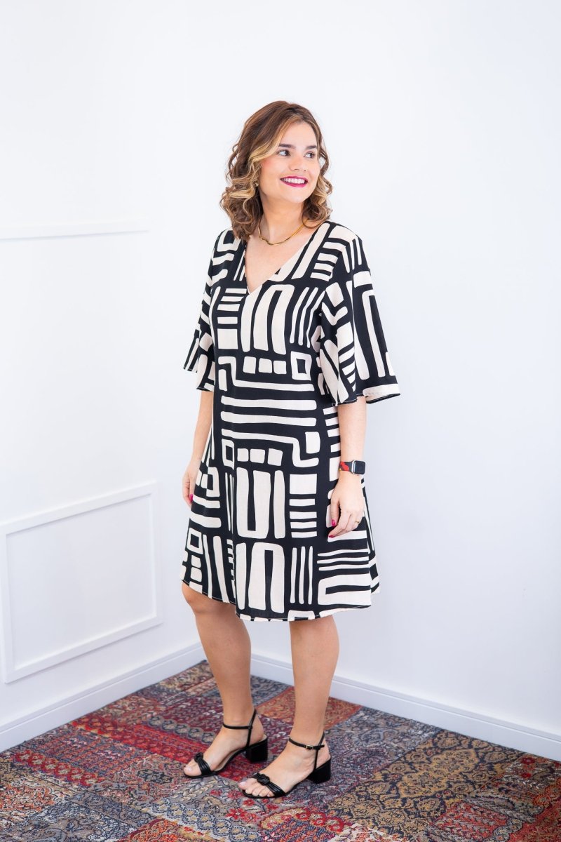 Vestido Sabrina - Decote V Manga Morcego em Viscolinho - Naguirre Shop