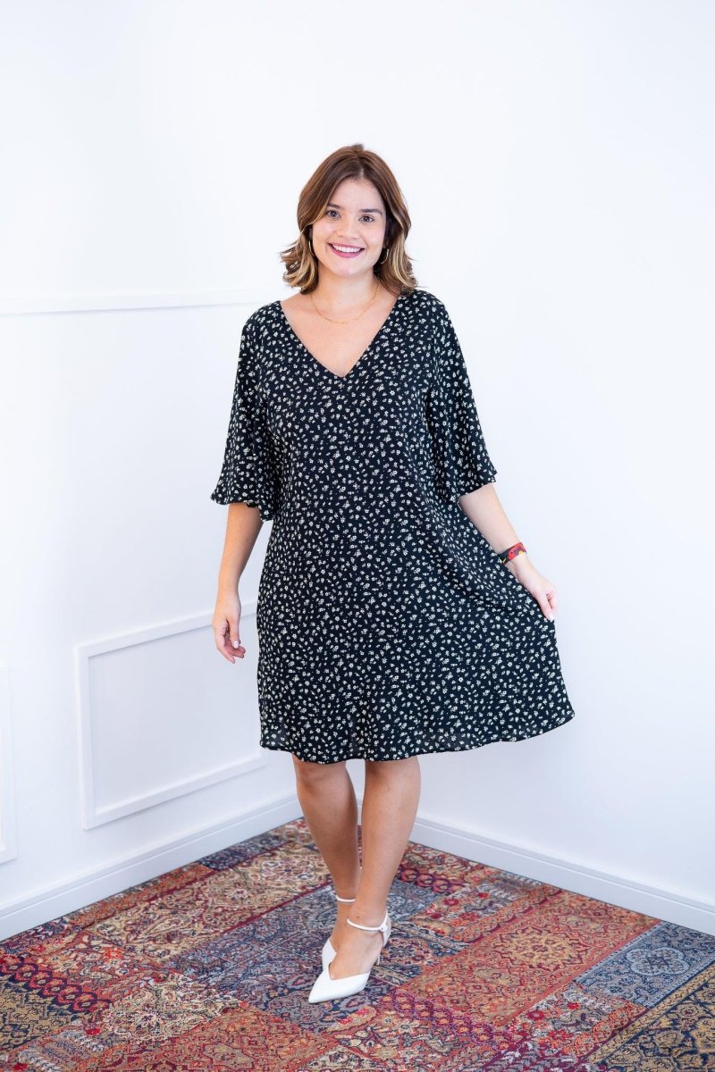 Vestido Sabrina - Decote V Manga Morcego em Viscolinho - Naguirre Shop
