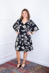 Vestido Sabrina - Decote V Manga Morcego em Viscolinho - Naguirre Shop