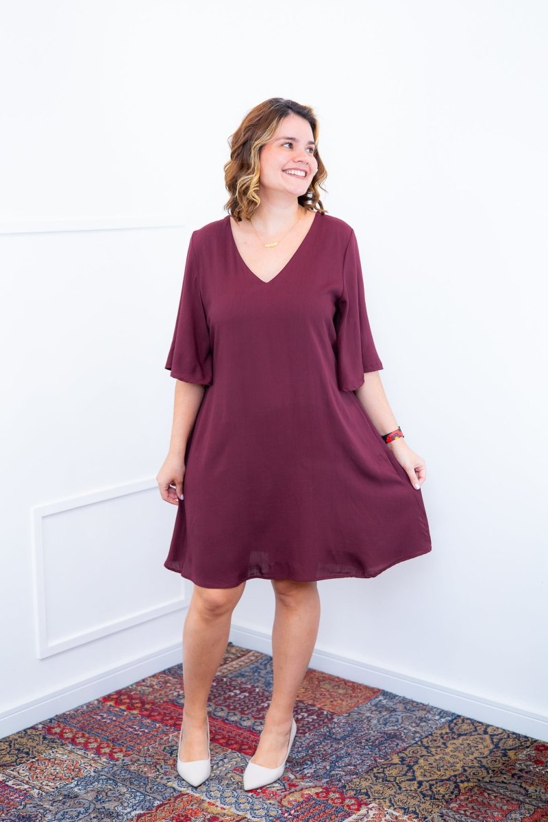 Vestido Sabrina - Decote V Manga Morcego em Viscolinho - Naguirre Shop