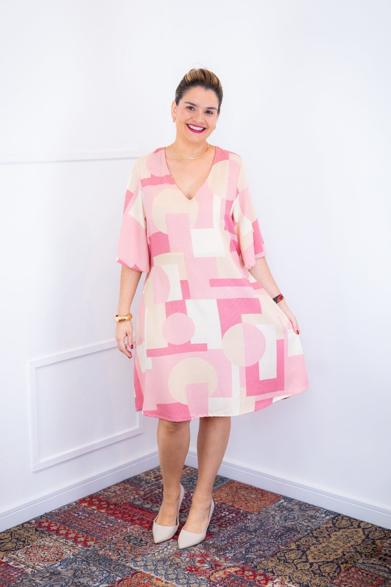 Vestido Sabrina - Decote V Manga Morcego em Viscolinho - Naguirre Shop