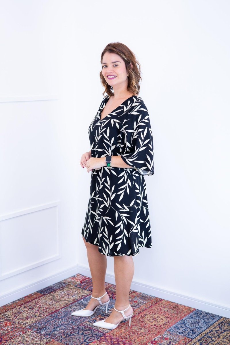Vestido Sabrina - Decote V Manga Morcego em Viscolinho - Naguirre Shop