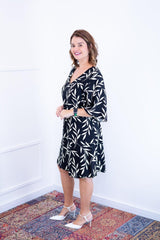 Vestido Sabrina - Decote V Manga Morcego em Viscolinho - Naguirre Shop