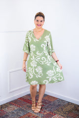 Vestido Sabrina - Decote V Manga Morcego em Viscolinho - Naguirre Shop