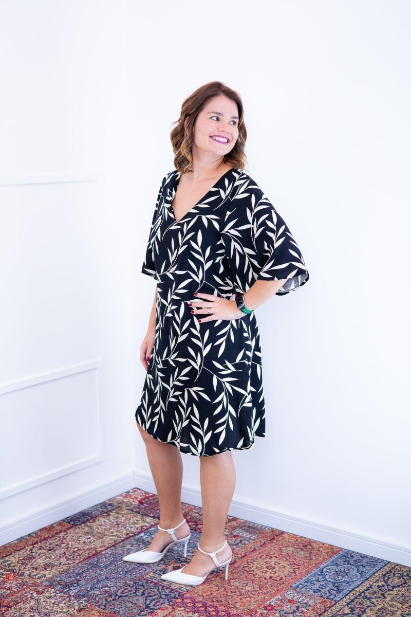Vestido Sabrina - Decote V Manga Morcego em Viscolinho - Naguirre Shop