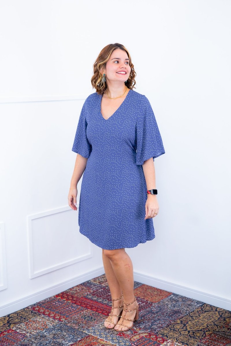 Vestido Sabrina - Decote V Manga Morcego em Viscolinho - Naguirre Shop
