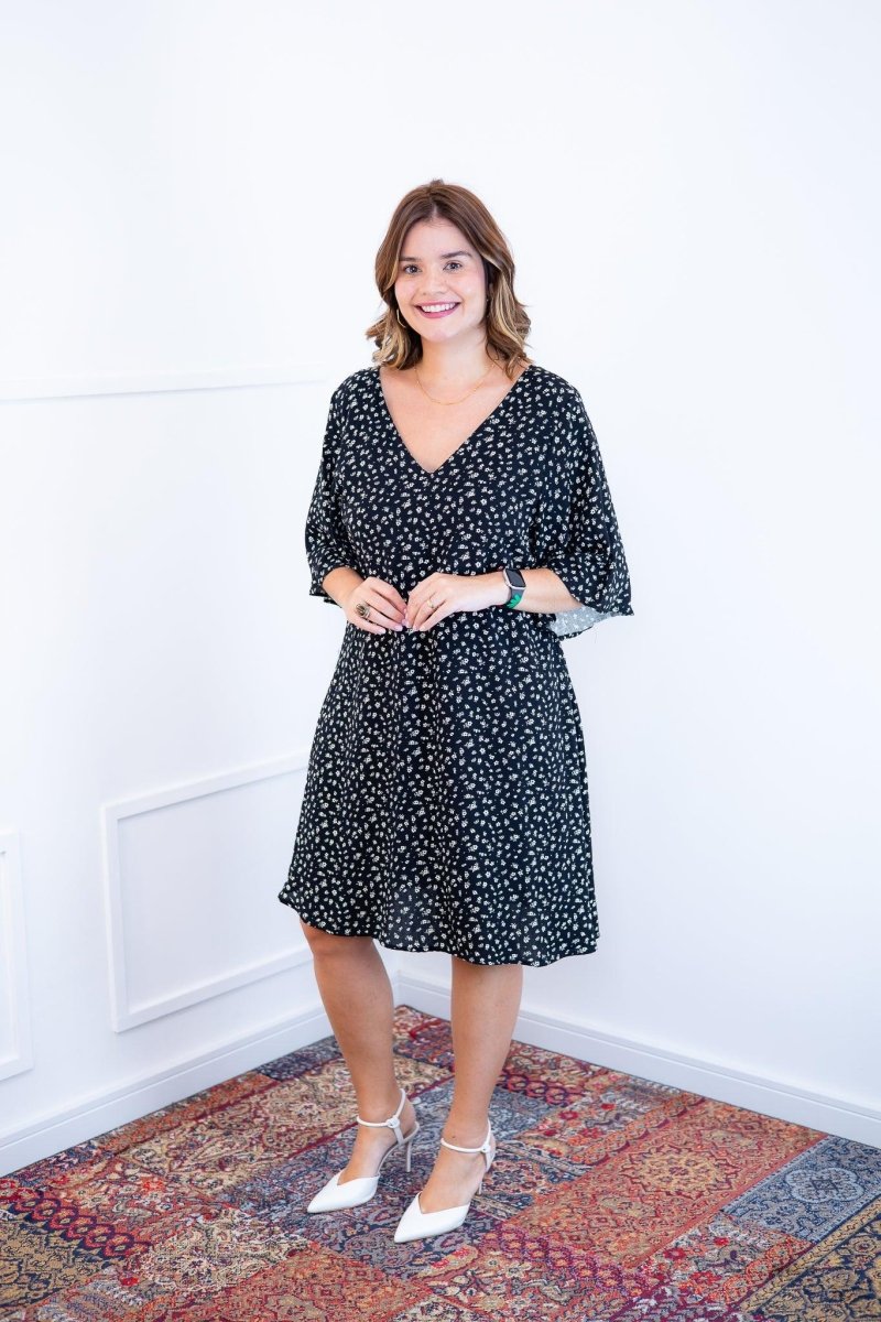 Vestido Sabrina - Decote V Manga Morcego em Viscolinho - Naguirre Shop