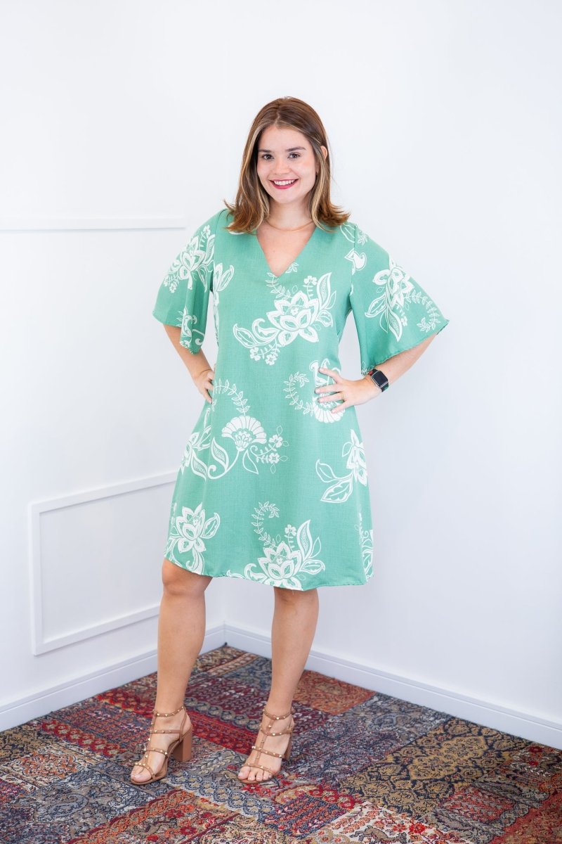 Vestido Sabrina - Decote V Manga Morcego em Viscolinho - Naguirre Shop