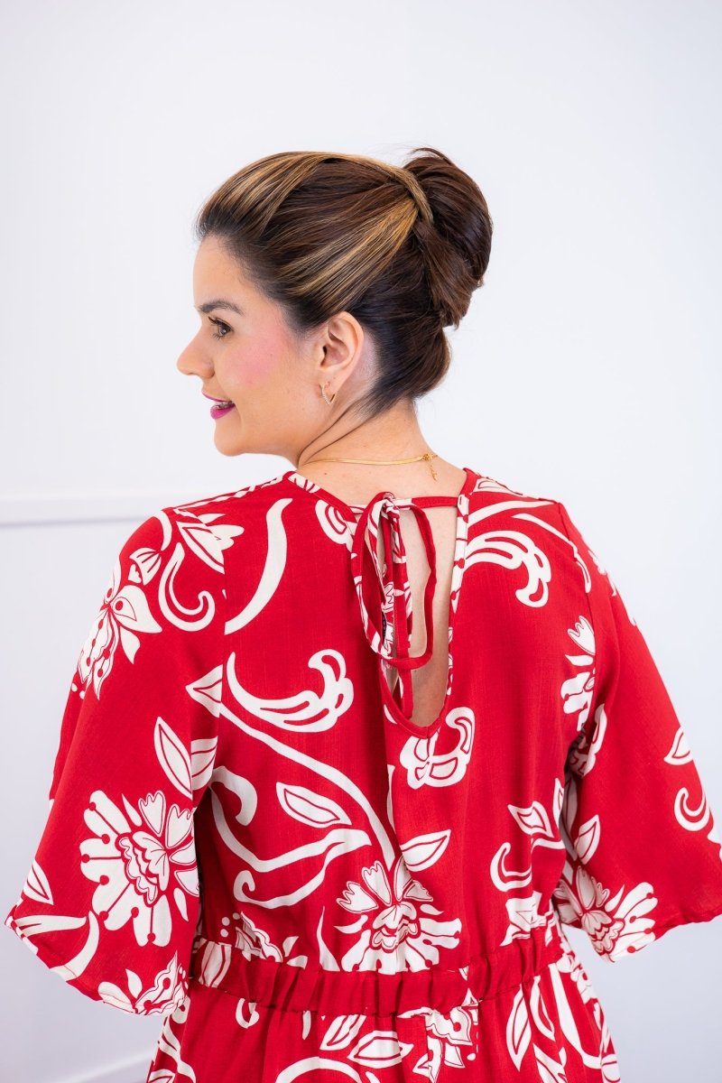 Vestido Sabrina - Decote V Manga Morcego em Viscolinho - Naguirre Shop