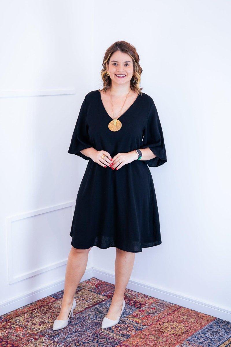 Vestido Sabrina - Decote V Manga Morcego em Viscolinho - Naguirre Shop
