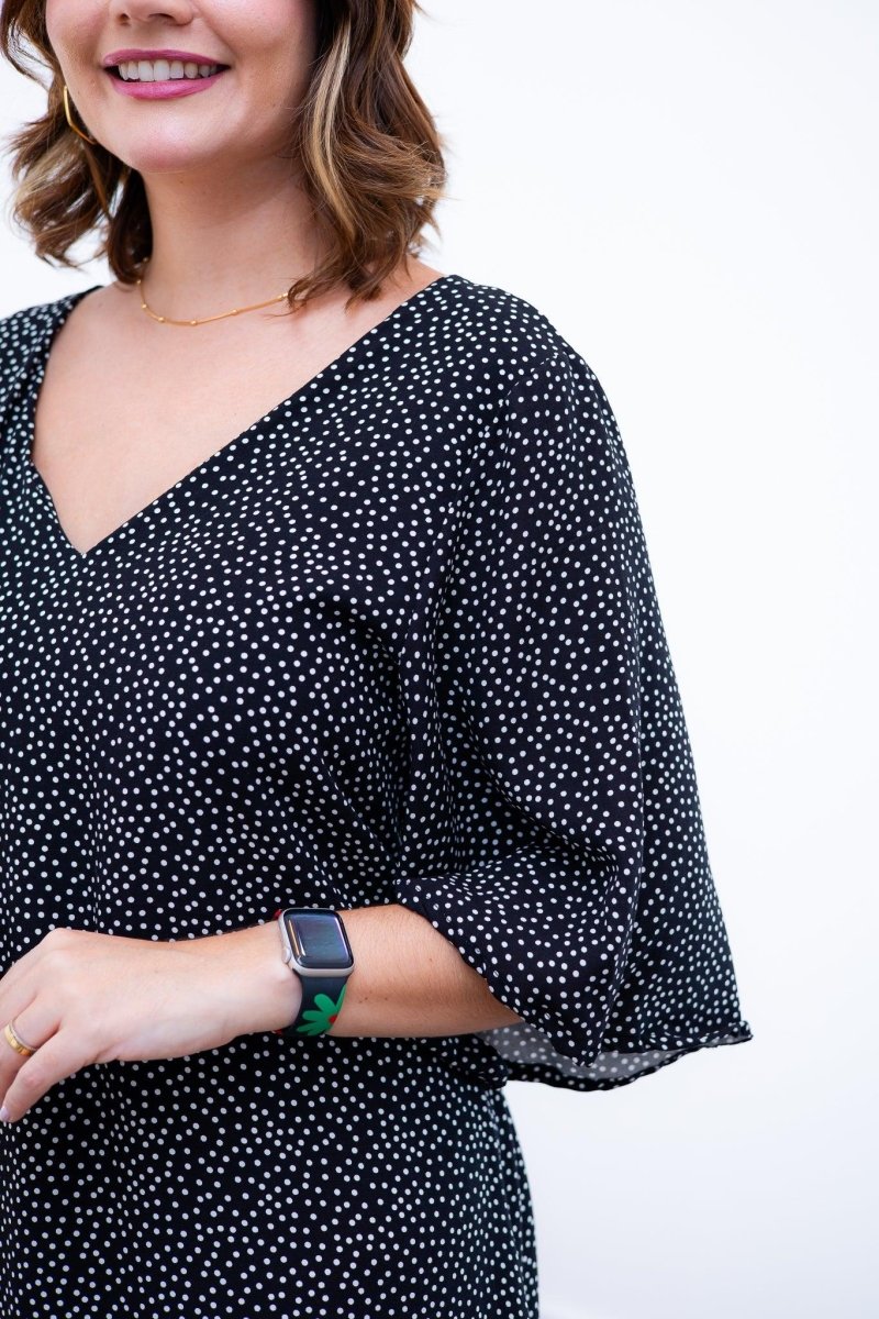Vestido Sabrina - Decote V Manga Morcego em Viscolinho - Naguirre Shop