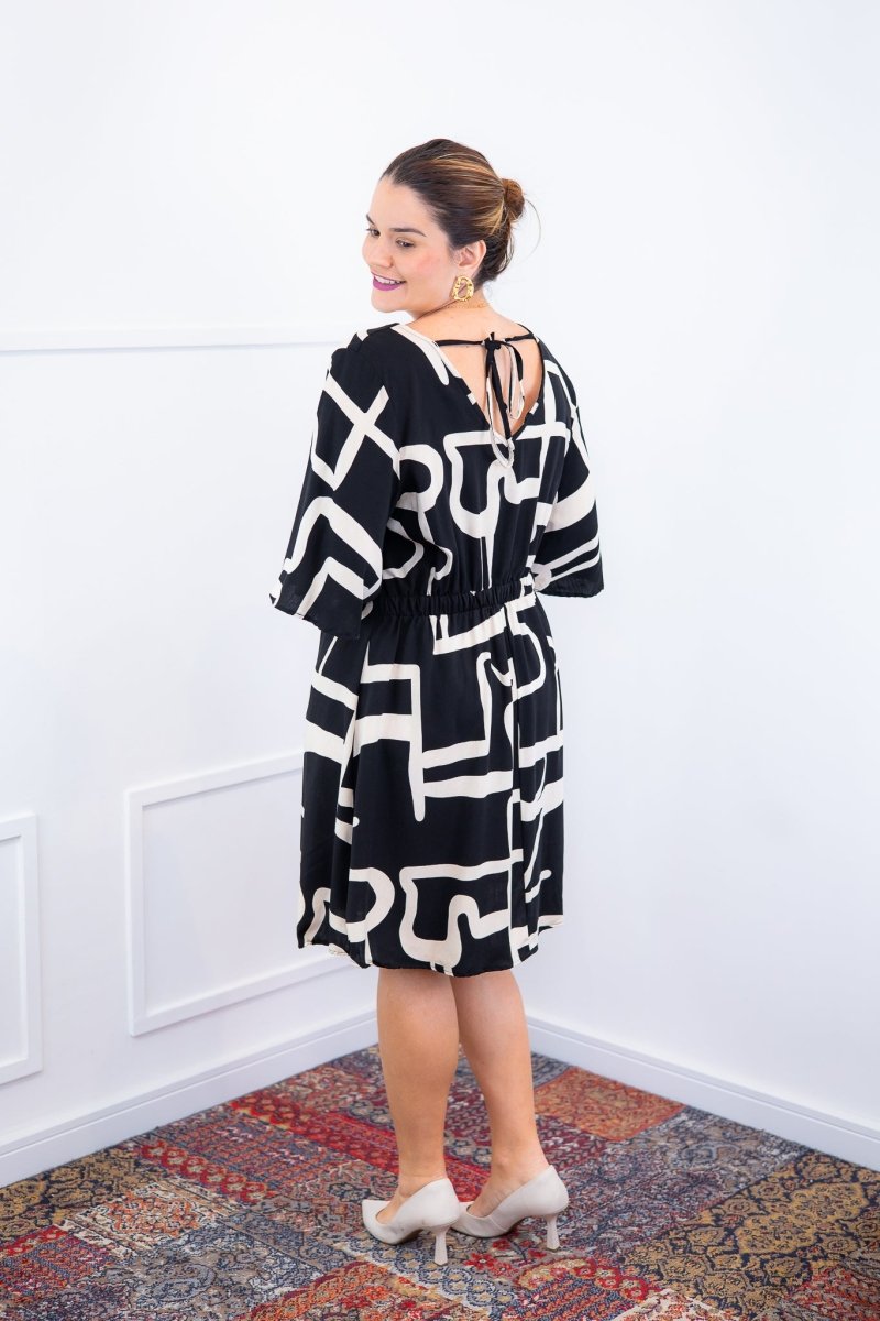 Vestido Sabrina - Decote V Manga Morcego em Viscolinho - Naguirre Shop