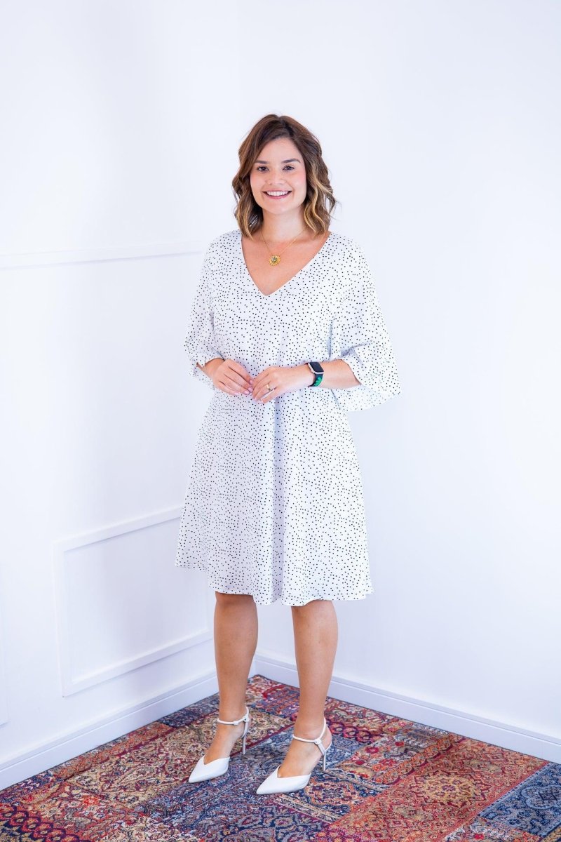 Vestido Sabrina - Decote V Manga Morcego em Viscolinho - Naguirre Shop