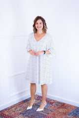 Vestido Sabrina - Decote V Manga Morcego em Viscolinho - Naguirre Shop