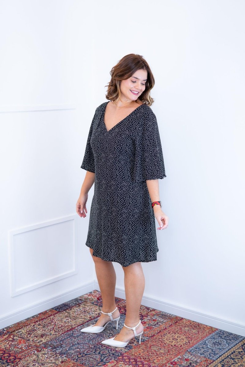 Vestido Sabrina - Decote V Manga Morcego em Viscolinho - Naguirre Shop