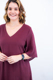 Vestido Sabrina - Decote V Manga Morcego em Viscolinho - Naguirre Shop