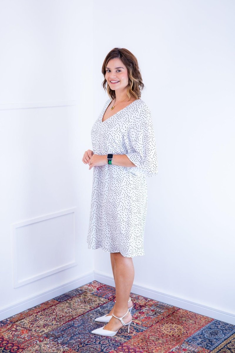Vestido Sabrina - Decote V Manga Morcego em Viscolinho - Naguirre Shop