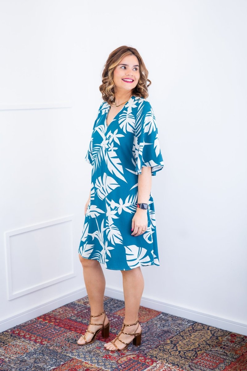 Vestido Sabrina - Decote V Manga Morcego em Viscolinho - Naguirre Shop