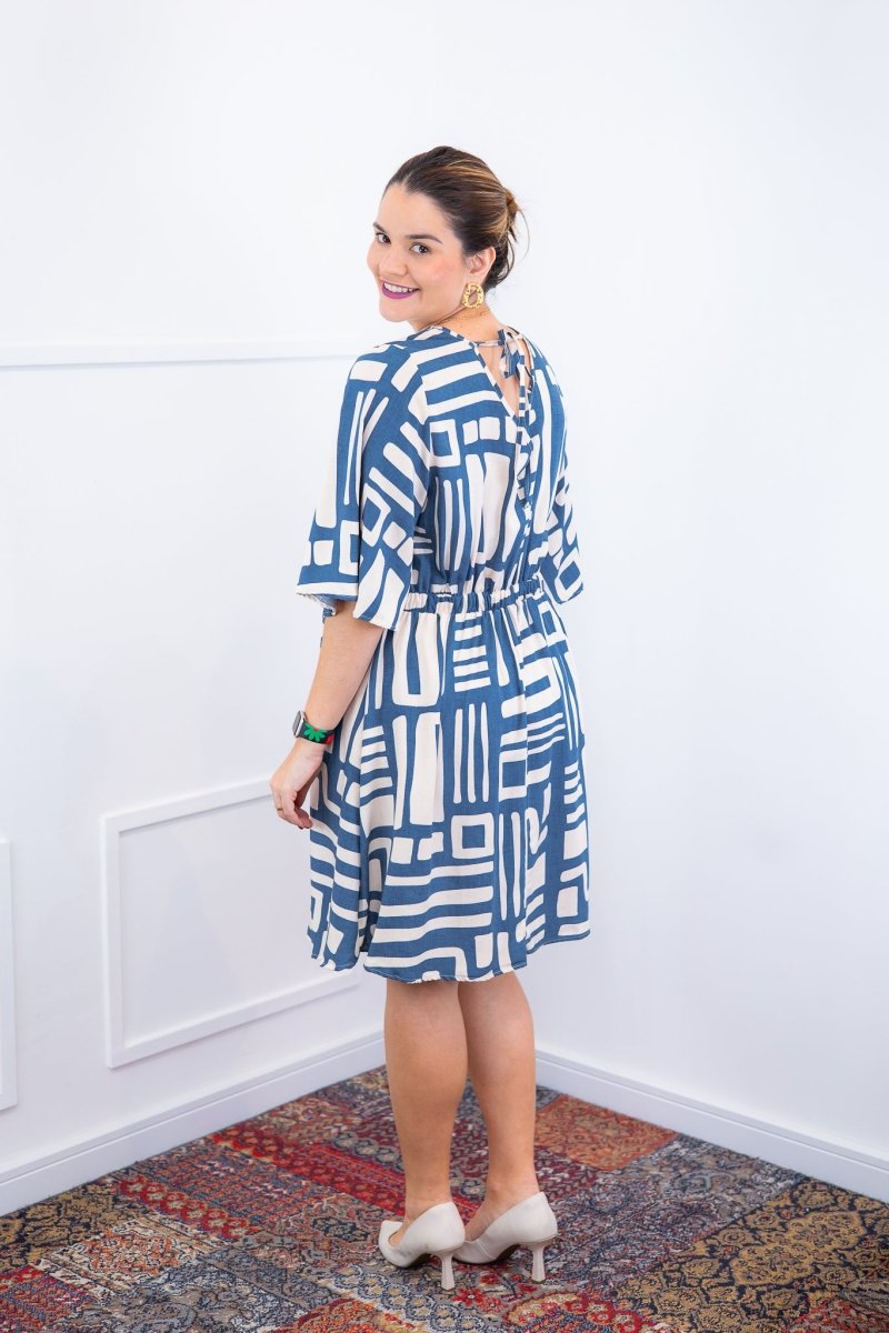 Vestido Sabrina - Decote V Manga Morcego em Viscolinho - Naguirre Shop