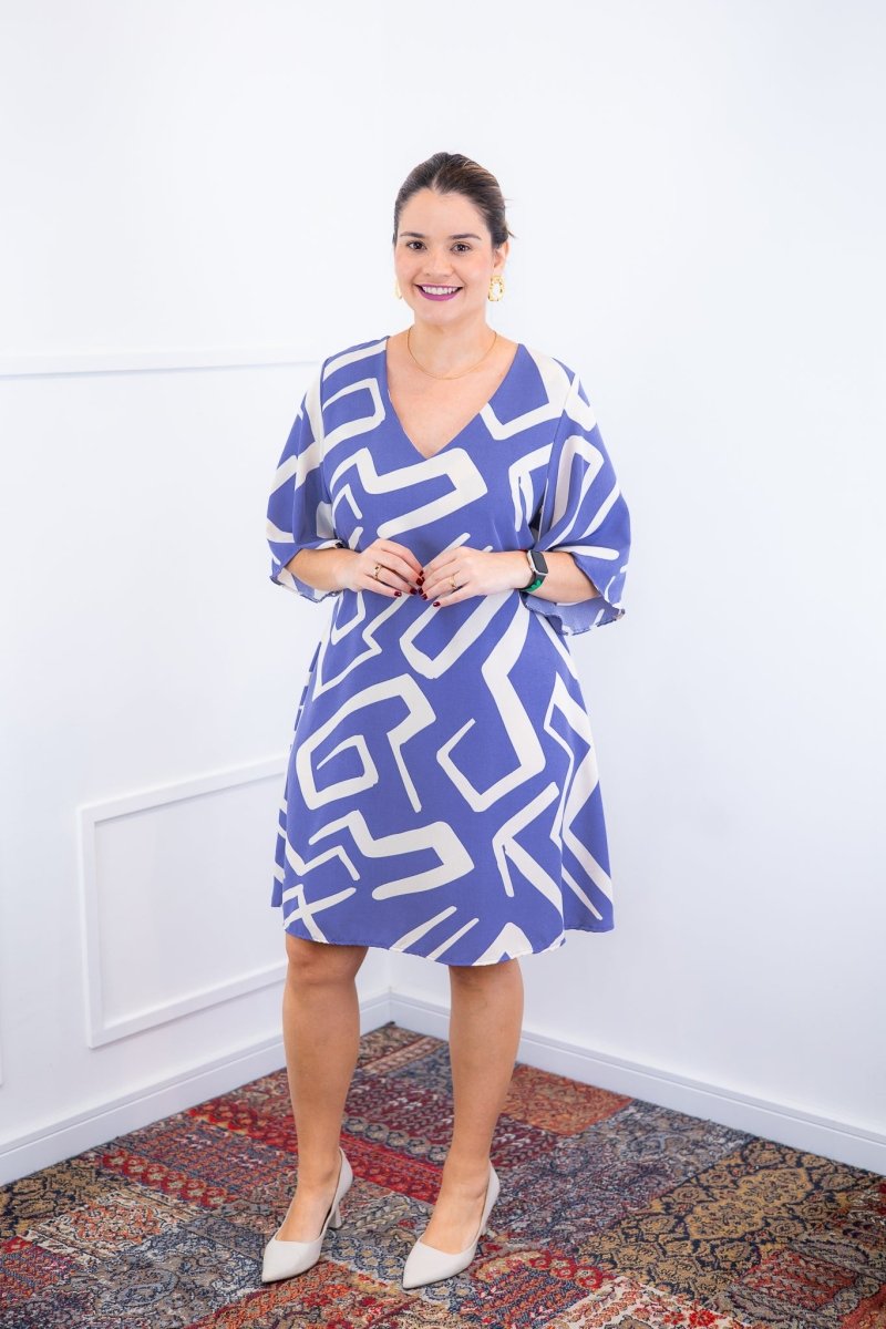 Vestido Sabrina - Decote V Manga Morcego em Viscolinho - Naguirre Shop