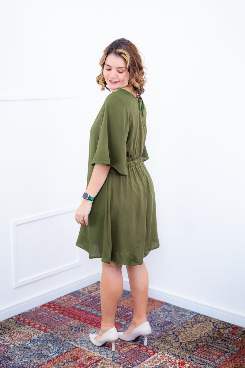 Vestido Sabrina - Decote V Manga Morcego em Viscolinho - Naguirre Shop
