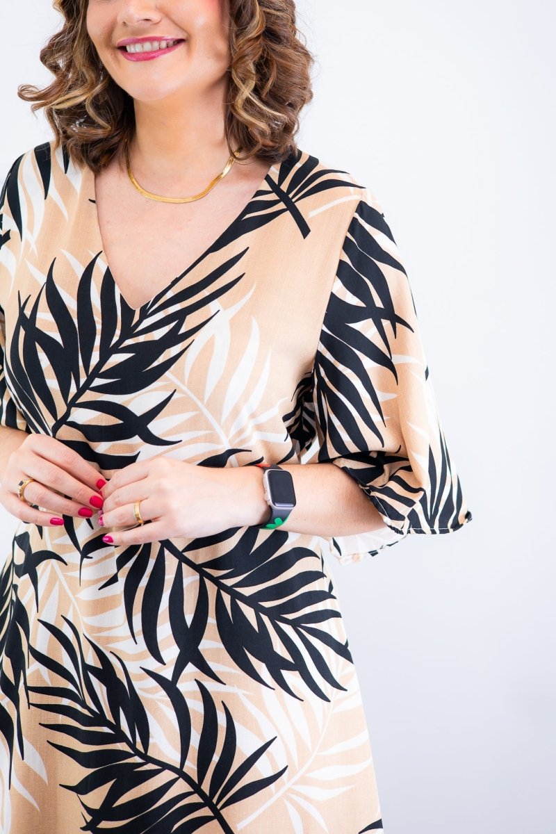 Vestido Sabrina - Decote V Manga Morcego em Viscolinho - Naguirre Shop