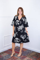 Vestido Sabrina - Decote V Manga Morcego em Viscolinho - Naguirre Shop