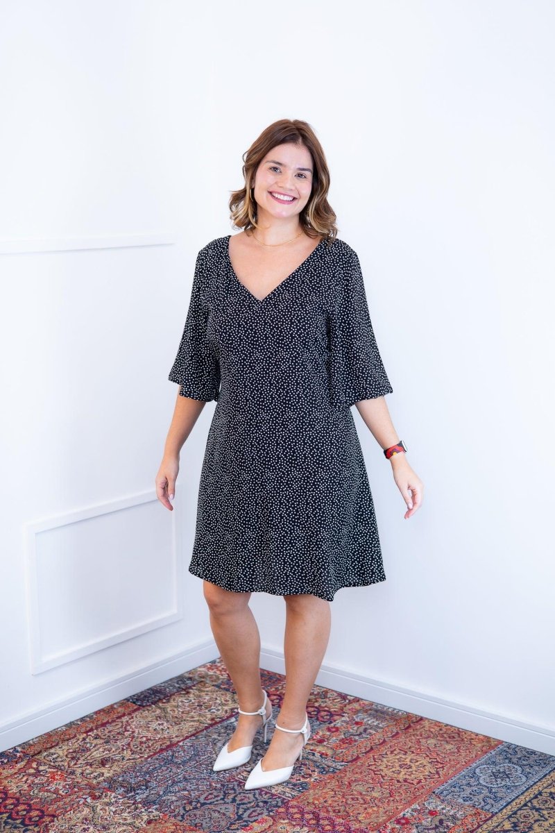Vestido Sabrina - Decote V Manga Morcego em Viscolinho - Naguirre Shop