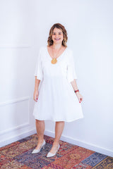 Vestido Sabrina - Decote V Manga Morcego em Viscolinho - Naguirre Shop