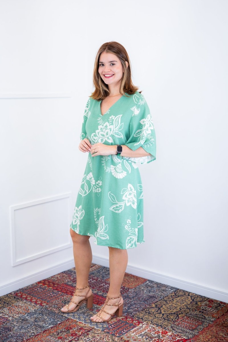 Vestido Sabrina - Decote V Manga Morcego em Viscolinho - Naguirre Shop