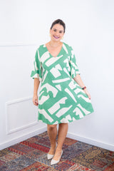 Vestido Sabrina - Decote V Manga Morcego em Viscolinho - Naguirre Shop