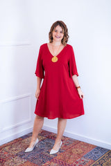 Vestido Sabrina - Decote V Manga Morcego em Viscolinho - Naguirre Shop