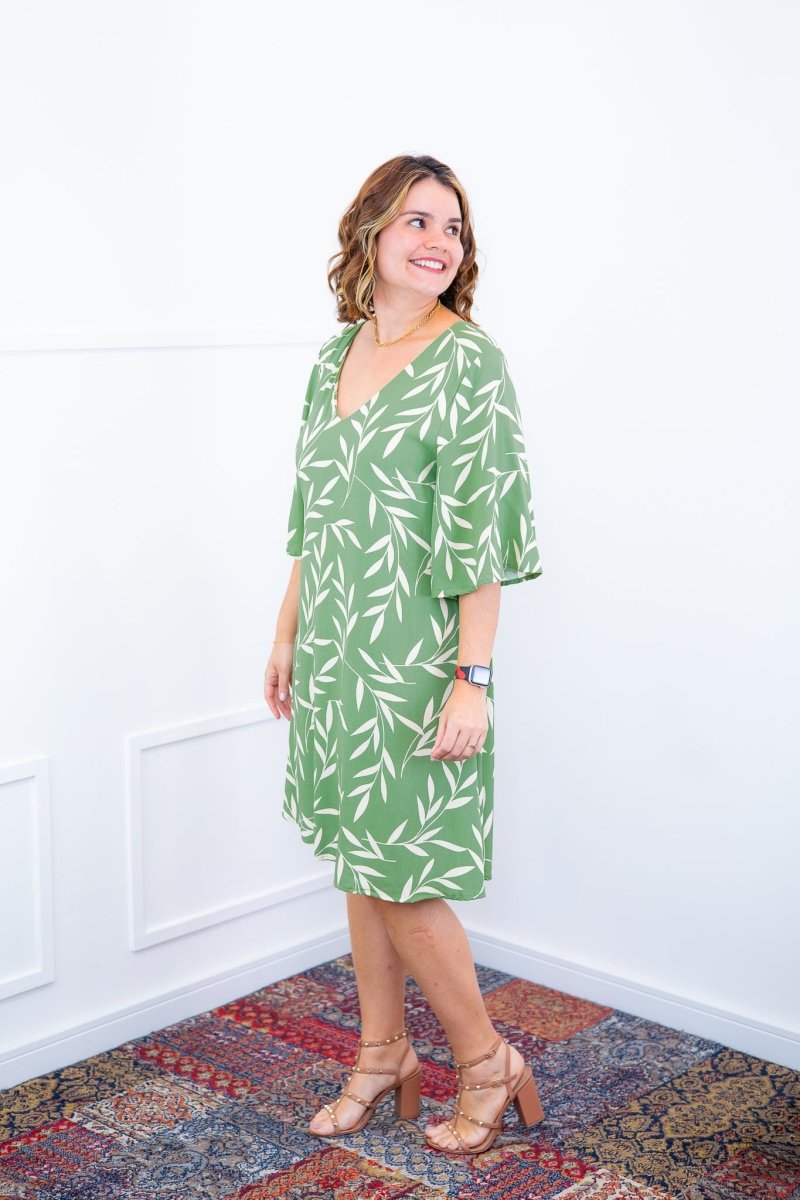 Vestido Sabrina - Decote V Manga Morcego em Viscolinho - Naguirre Shop